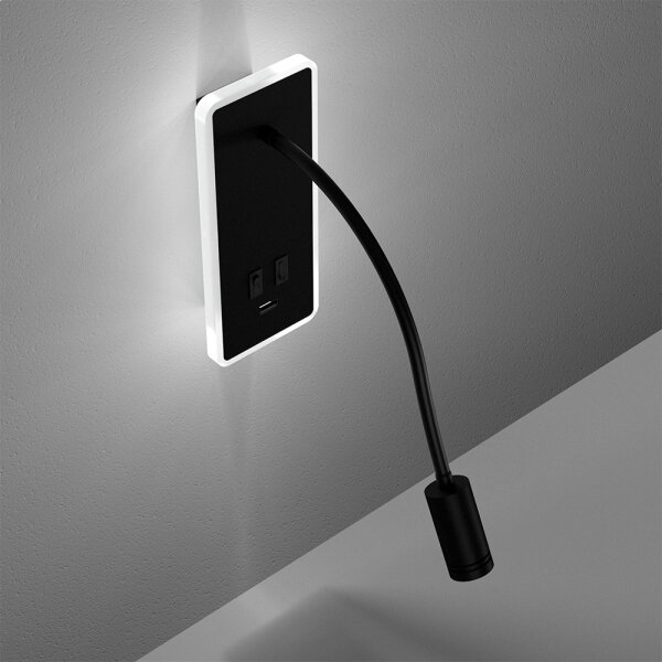LED Flexibilní nástěnná lampička s USB BASE LED/8W+LED/2W/230V černá