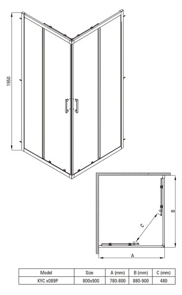 Deante Funkia Evo sprchový kout 90x80 cm obdélníkový chrom lesk/průhledné sklo KYC_0089P