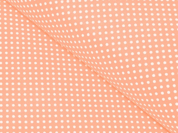 Bavlněná látka/plátno Sandra SA-149 Bílé puntíky na meruňkově oranžovém - šířka 140 cm