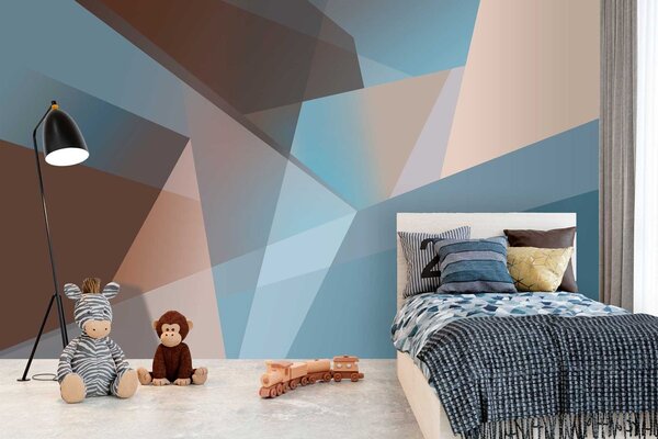 Fototapety abstraktní geometrie v modrých a hnědých tónech, Fototapety abstraktní, w05064 : uwalls.cz