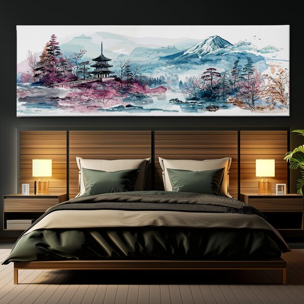 Obraz na plátně - Japonské hory s malou modlitebnou FeelHappy.cz Velikost obrazu (šířka x výška): 150 x 50 cm