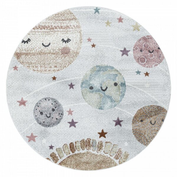 Dětský koberec Funny planety, krémový kruh