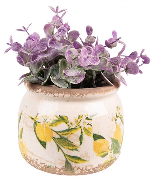 Béžový keramický obal na květináč s citróny Rebekka S – 12x9 cm
