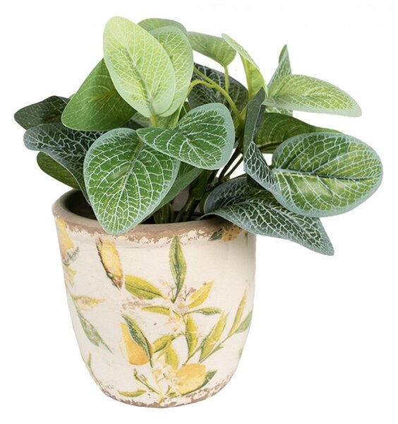 Béžový keramický obal na květináč s citróny Lemonio M – 14x13 cm