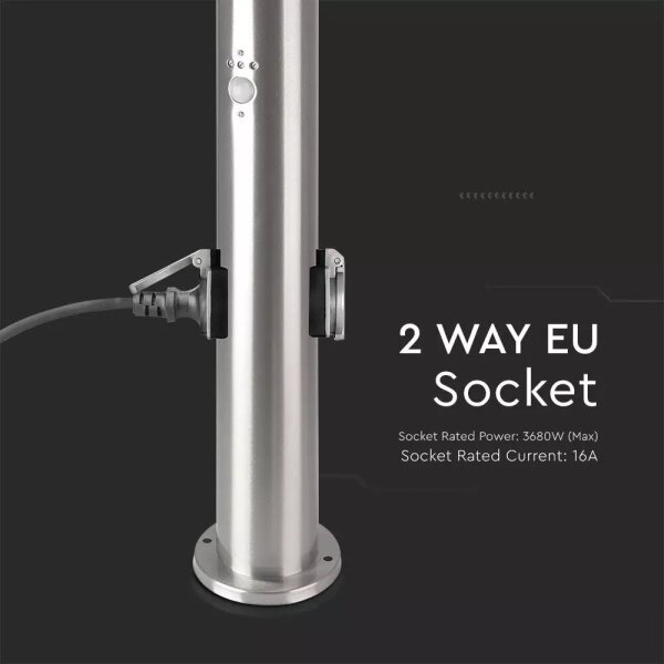 Venkovní lampa se senzorem + 2 zásuvkami 1xE27/60W/230V IP44 60cm matný chrom