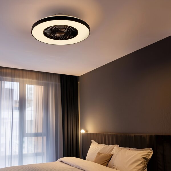 Stropní ventilátor černý s hvězdným efektem 60 cm vč. LED stmívatelný s dálkovým ovládáním - Climo