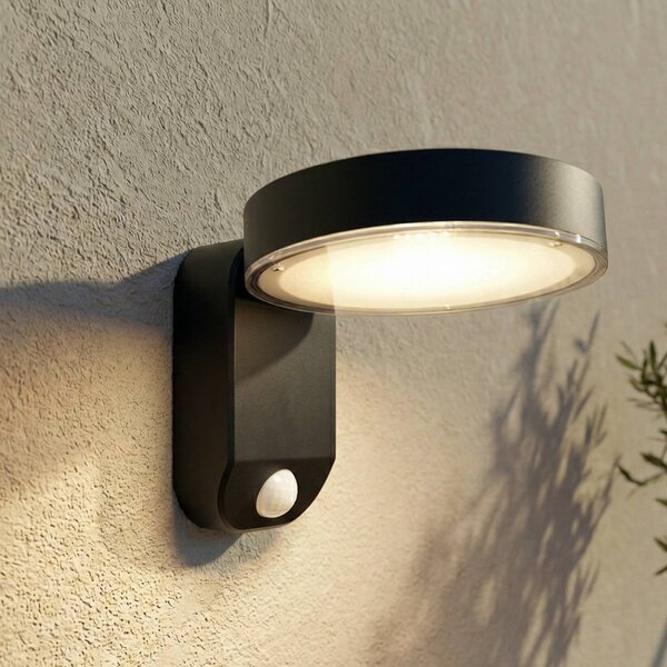 PRIOS LED solární nástěnné světlo Tarlson, kulaté, antracitové, senzor, Černá, Plast, Moderní, Solární lampy