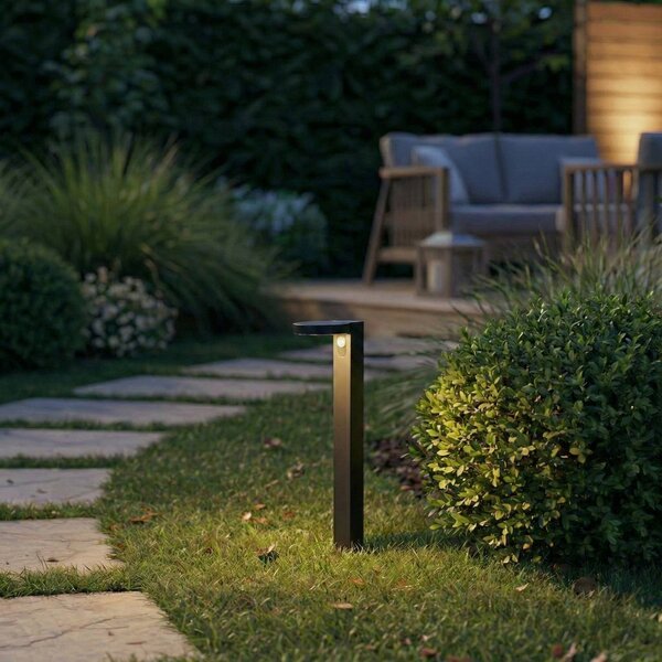 PRIOS LED osvětlení cesty Tarlson, kulaté, antracitové, senzor, Černá, Plast, Moderní, Solární lampy