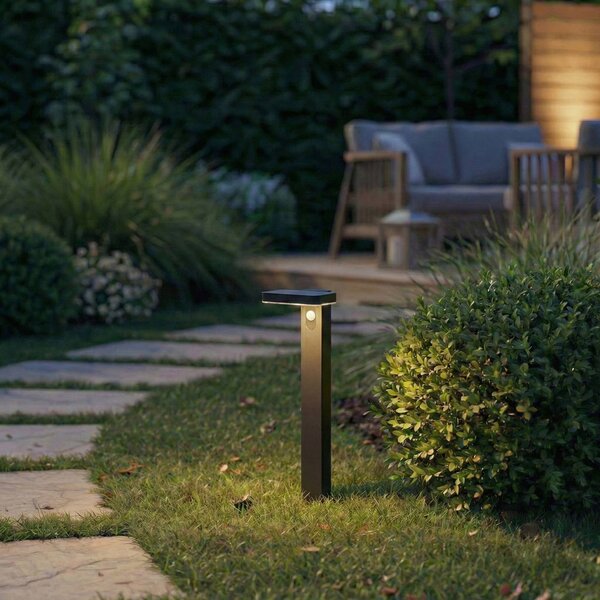 PRIOS LED osvětlení cesty Tarlson, hranatá, antracitová, senzor, Černá, Plast, Moderní, Solární lampy