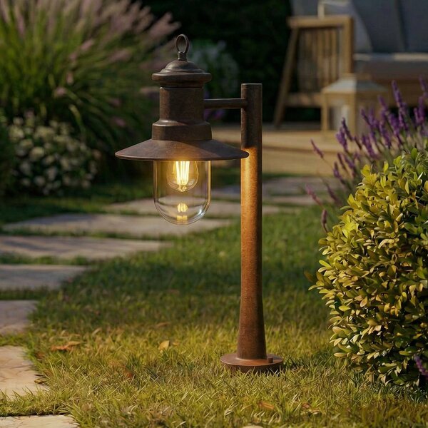 Lindby Osvětlení cesty Eloretta, rez, 60 cm, ocel, IP44, E27, stmívatelný, Hnědá / rez, kov, Venkovský / rustikální