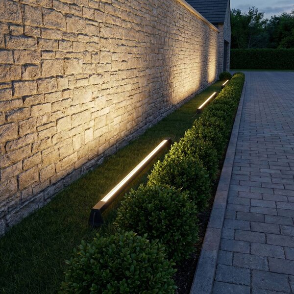 Lindby LED stojací lampa Zavio, antracit, zemní hrot, IP65, Černá, Hliník, Moderní