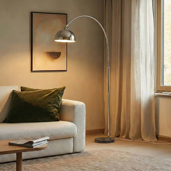 Lindby stojací lampa Tonka, chrom, kov/mramor, 185 cm, E27, Chrom / stříbro, Obývací pokoj / jídelna, kov, Moderní