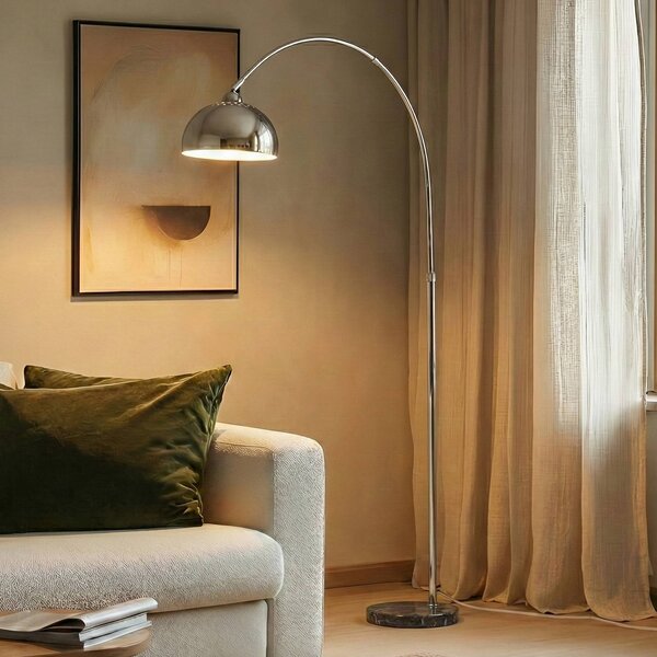 Lindby stojací lampa Tonka, chrom, kov/mramor, 185 cm, E27, Chrom / stříbro, Obývací pokoj / jídelna, kov, Moderní