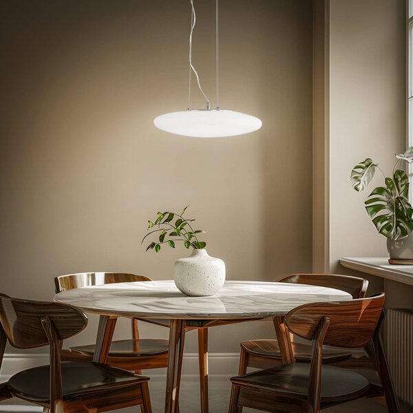 Lindby LED závěsné světlo Gunda, bílé, sklo, Ø 47 cm, stmívatelné, stmívatelný, Bílá / opál, Obývací pokoj / jídelna, Sklo, Moderní