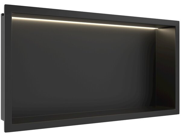 Zápustná polička/nika do obkladu s LED osvětlením - černá matná - 60x30x10 cm