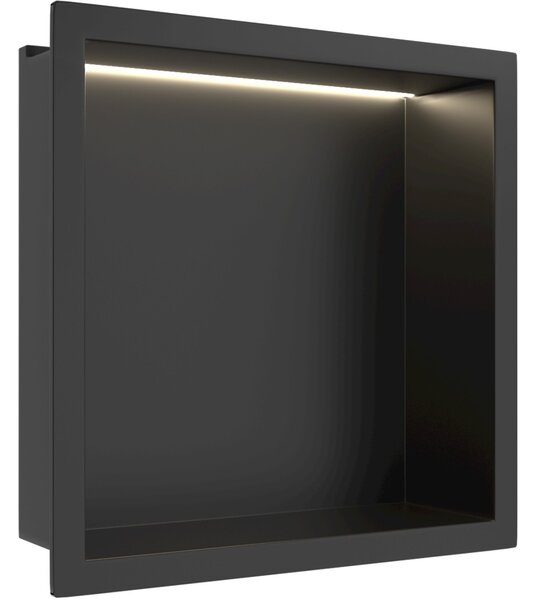 Zápustná polička/nika do obkladu s LED osvětlením - černá matná - 30x30x10 cm