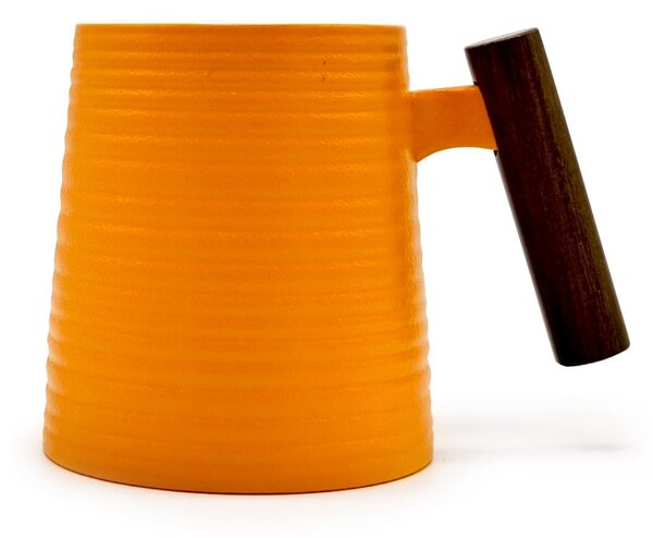 Porcelánový hrnek Tea Logic Clementine Relief, oranžový, dřevěná rukojeť, matný, 400 ml