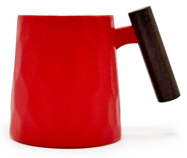 Porcelánový hrnek Tea Logic Rouge Facette, červený, dřevěná rukojeť, matný, 400 ml