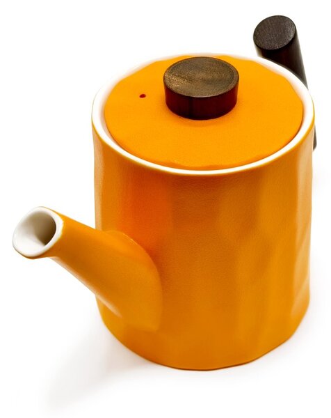 Porcelánová čajová konvice Tea Logic Clementine, 1,2 l, oranžová, s dřevěnou rukojetí