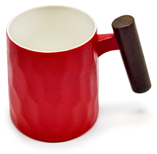 Porcelánový hrnek Tea Logic Rouge Facette, červený, dřevěná rukojeť, matný, 400 ml