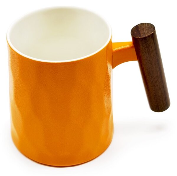 Porcelánový hrnek Tea Logic Clementine Facette, oranžový, dřevěná rukojeť, matný, 400 ml