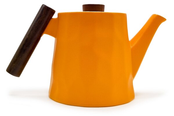 Porcelánová čajová konvice Tea Logic Clementine, 1,2 l, oranžová, s dřevěnou rukojetí
