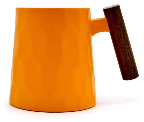 Porcelánový hrnek Tea Logic Clementine Facette, oranžový, dřevěná rukojeť, matný, 400 ml
