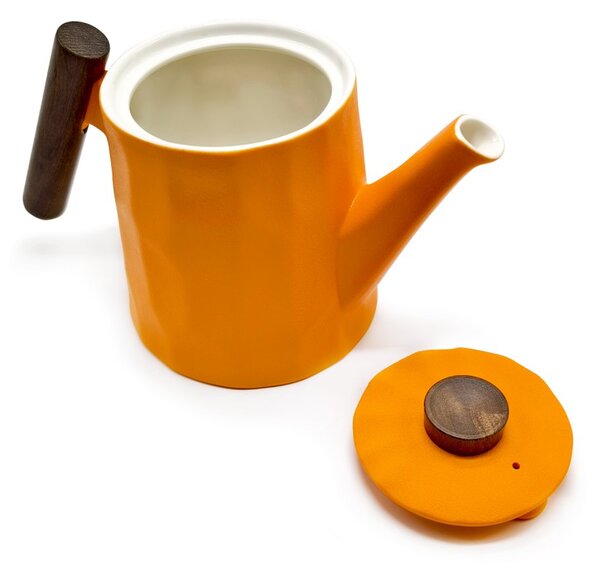 Porcelánová čajová konvice Tea Logic Clementine, 1,2 l, oranžová, s dřevěnou rukojetí