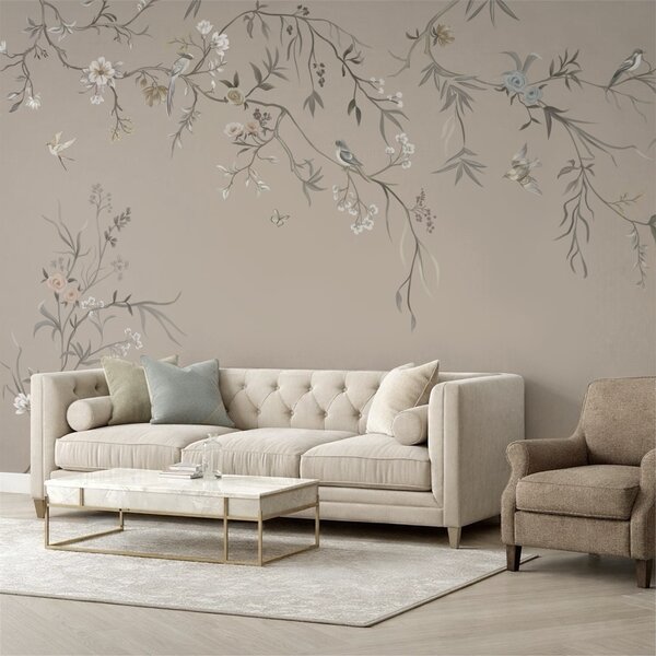 Fototapety Květinový ornament s ptáky na neutrálním pozadí, Fototapety květiny, w05127v3 : uwalls.cz