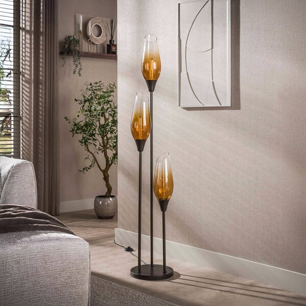 ZIJLSTRA Stojací lampa Cocoon, sklo, jantarová, 3 žárovky, E27, 168 cm, Krémová / jantar, Obývací pokoj / jídelna, Sklo, Skandinávský