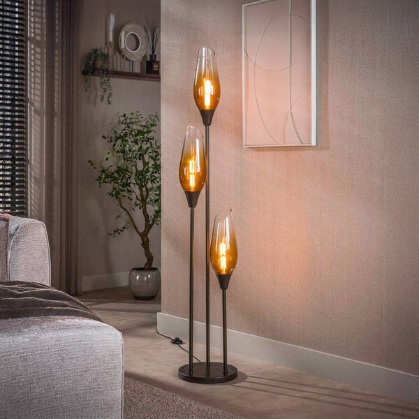 ZIJLSTRA Stojací lampa Cocoon, sklo, jantarová, 3 žárovky, E27, 168 cm, Krémová / jantar, Obývací pokoj / jídelna, Sklo, Skandinávský
