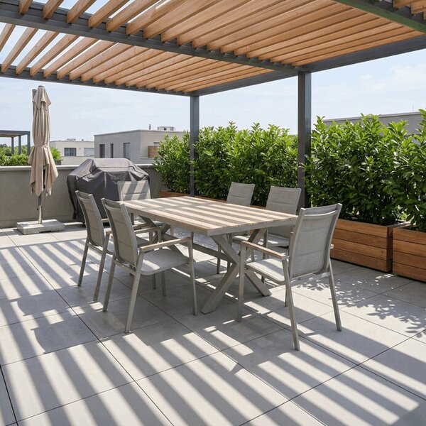 Zahradní stůl DURA – 180x100, polywood, světlý dub, hliník