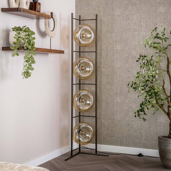 ZIJLSTRA Stojací lampa Soll, jantarová, sklo, výška 168 cm, E27, 4 žárovky, Krémová / jantar, Obývací pokoj / jídelna, Sklo, Moderní