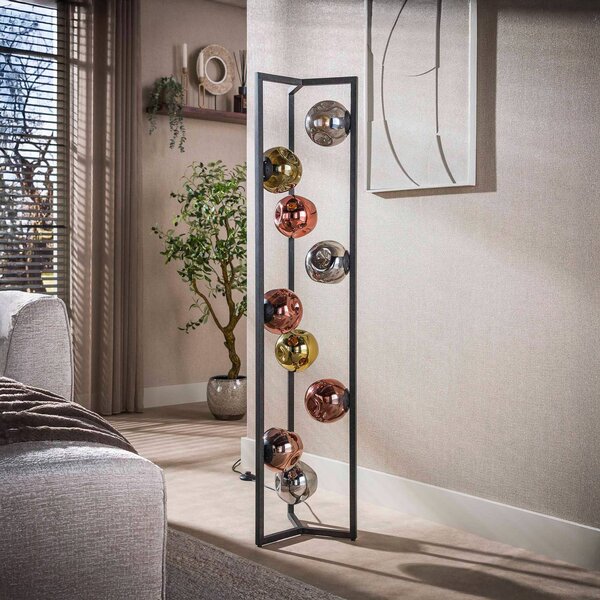 ZIJLSTRA Stojací lampa Stellar, černá, sklo, 9 žárovek, E27, 150 cm, Vícebarevná, Obývací pokoj / jídelna, Sklo, Skandinávský