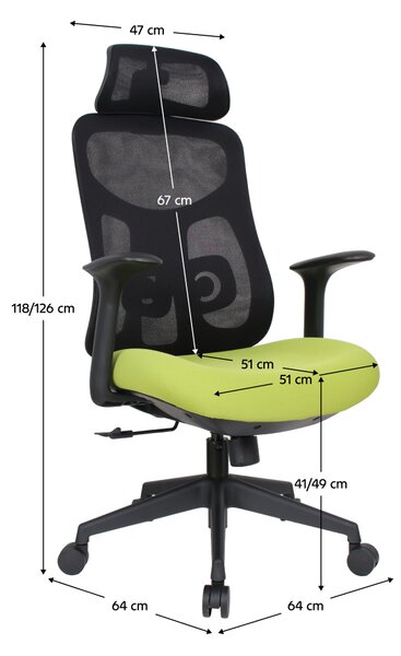 Ergonomická kancelářská židle LERO - černá síťovina / zelená látka / nosnost 150 kg
