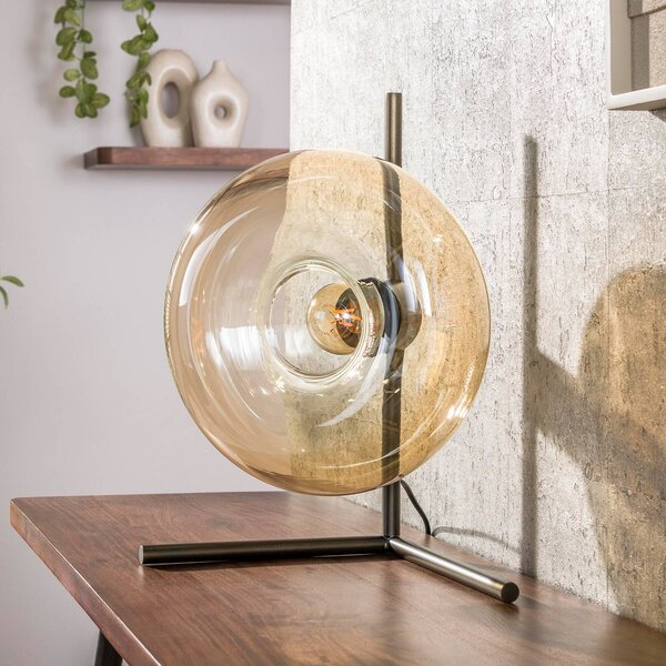 ZIJLSTRA Stolní lampa Soll, jantarová, sklo, Ø 27 cm, E27, 1 žárovka, Krémová / jantar, Obývací pokoj / jídelna, Sklo, Moderní