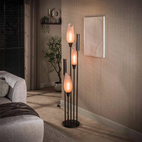ZIJLSTRA Stojací lampa Cocoon, sklo, hnědé matné, 5 žárovek, E27, GU10, Krémová / jantar, Obývací pokoj / jídelna, Sklo, Skandinávský
