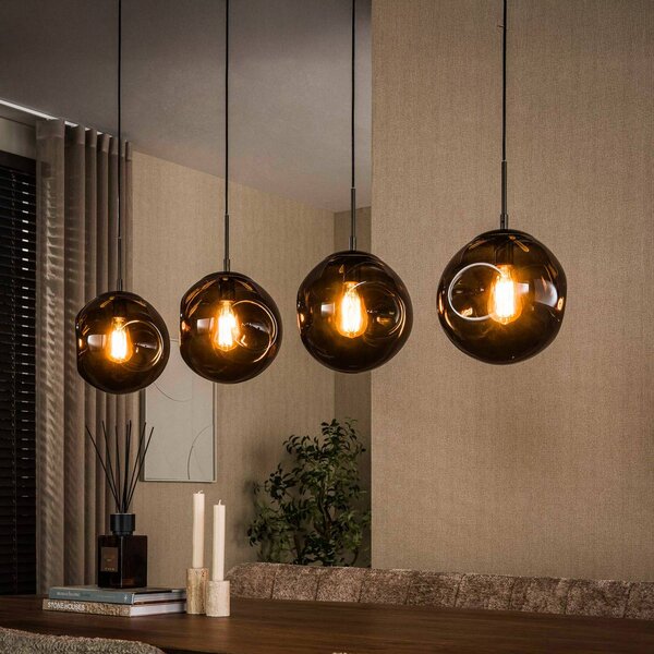 ZIJLSTRA Závěsné světlo Stellar, 4 žárovky, dlouhé, hnědé, sklo, E27, 130 cm, stmívatelný, Hnědá / rez, Obývací pokoj / jídelna, Sklo, Skandinávský