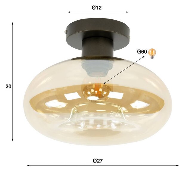 ZIJLSTRA Stropní světlo Soll, jantarová barva, sklo, Ø 27 cm, E27, 1 žárovka, stmívatelný, Krémová / jantar, Obývací pokoj / jídelna, Sklo, Moderní