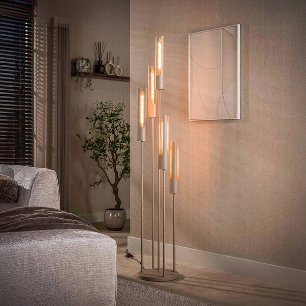 ZIJLSTRA Stojací lampa Tube, 5 žárovek, béžová, kov, E27, Krémová / jantar, Obývací pokoj / jídelna, kov, Skandinávský
