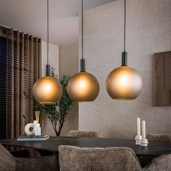 ZIJLSTRA Závěsné světlo Bubble, šedé, sklo, 3 žárovky, E27, 110 cm, stmívatelný, Hliník / šedá / zinek, Obývací pokoj / jídelna, Sklo, Skandinávský