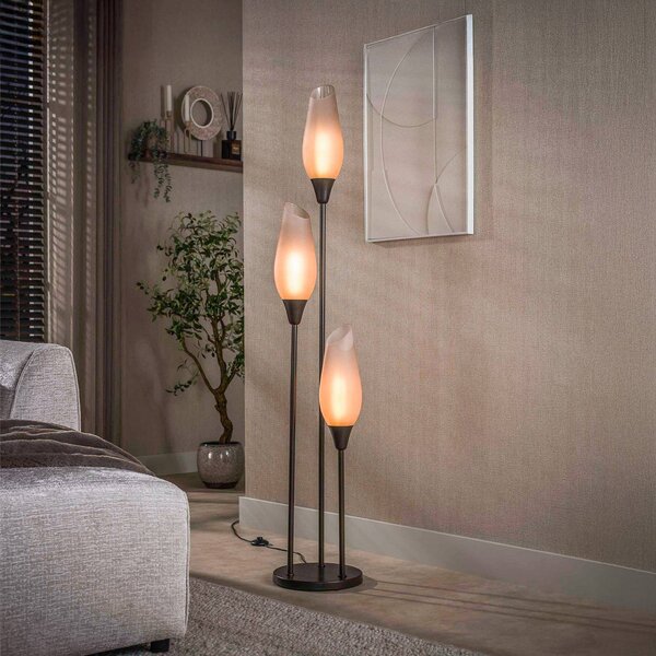 ZIJLSTRA Stojací lampa Cocoon, sklo, hnědé matné, 3 žárovky, E27, 168 cm, Hnědá / rez, Obývací pokoj / jídelna, Sklo, Skandinávský