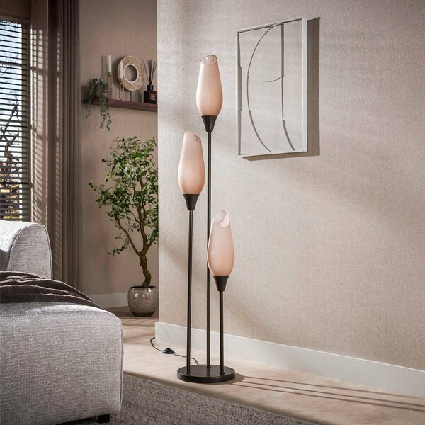 ZIJLSTRA Stojací lampa Cocoon, sklo, hnědé matné, 3 žárovky, E27, 168 cm, Hnědá / rez, Obývací pokoj / jídelna, Sklo, Skandinávský