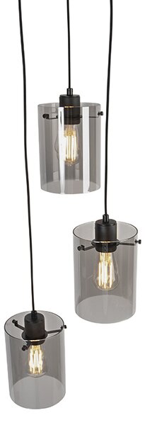 Designové závěsné svítidlo černé s kouřovým sklem 3-světlo - Dome