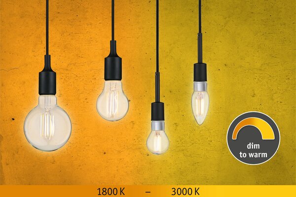 Paulmann 28777 LED žárovka Candle, 5W LED 1800 - 3000K dim-to-warm stmívatelná, výška 11,7cm