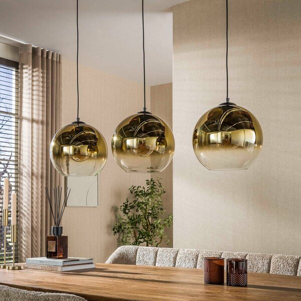 ZIJLSTRA Závěsné světlo Bubble, zlaté, sklo, 3 žárovky, 115 cm, E27, stmívatelný, Mosaz / zlato, Obývací pokoj / jídelna, Sklo, Skandinávský