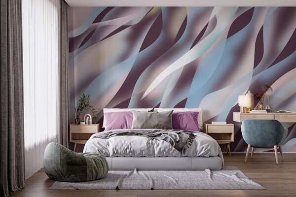 Fototapety Abstraktní vlny v odstínech modré, růžové a béžové na tmavém lilkovém pozadí, Fototapety abstraktní, w05758v3 : uwalls.cz