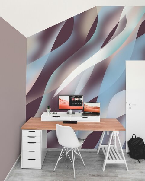 Fototapety Abstraktní vlny v odstínech modré, růžové a béžové na tmavém lilkovém pozadí, Fototapety abstraktní, w05758v3 : uwalls.cz
