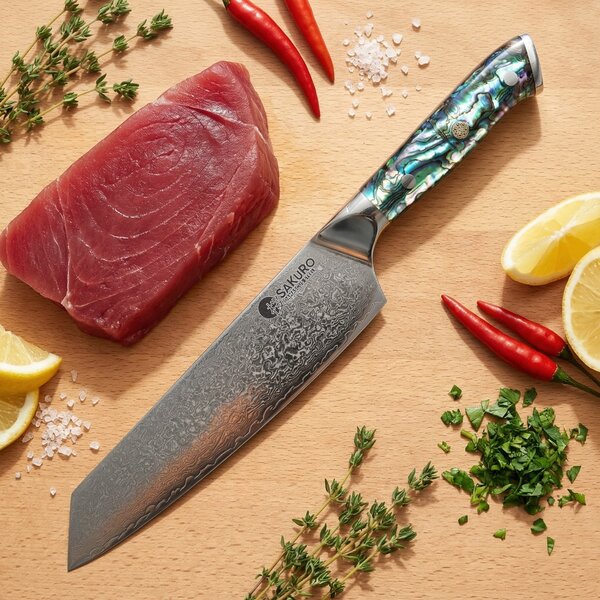 Japonský nůž Kiritsuke z damaškové oceli SaKuRo Ocean Shell 20,3 cm