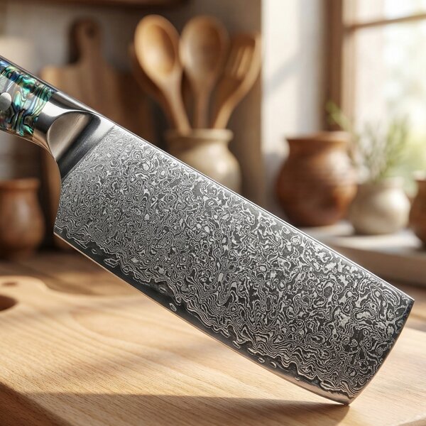 Japonský nůž nakiri z damaškové oceli SaKuRo Ocean Shell 16,5 cm